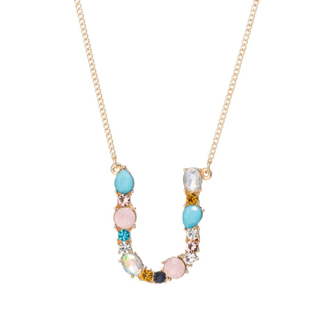 Multi Color Large Initial Letter "U" Name Necklace